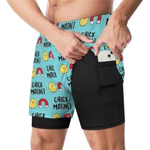 Kuiken Magneet Lente Grappige Zwembroek met Compressie Liner & Pocket Voor Mannen Board Zwemmen Sport Shorts