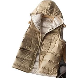 Winter Vest Bovenkleding Dames donsvest met capuchon Mouwloos dons thermisch vestjack Mouwloos Vest(Yellow,M)