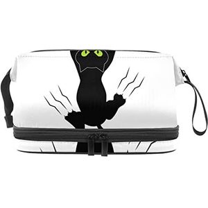 Grote capaciteit reizen cosmetische tas,Make-up tas,Waterdichte make-up tas Organizer, Zwarte kat grijpen met klauwen, Meerkleurig, 27x15x14 cm/10.6x5.9x5.5 in