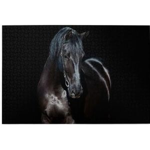 Bedrukt zwart paard, puzzel 1000 stukjes houten puzzel familiespel wanddecoratie