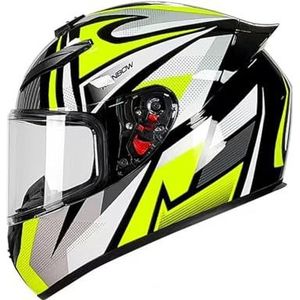 Full Face Motorhelm met Dubbele Achtervleugels DOT Gecertificeerd - Lichtgewicht en Duurzame Volwassen Motorfiets Straat Fietshelm (Gele lijnen, M)(Black-yellow,Small)