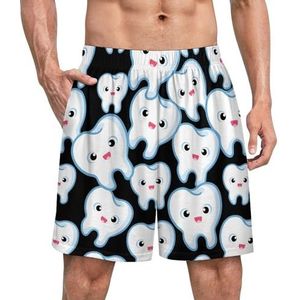 Tanden tandarts tandheelkunde tandheelkundige grappige pyjama shorts voor mannen pyjama broek heren nachtkleding met zakken zacht