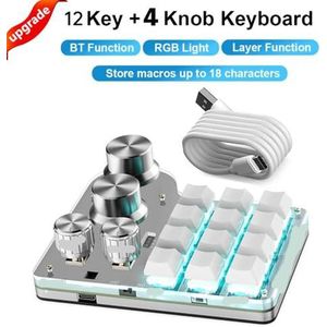 QPSJXN Aanpasbaar macrotoetsenbord met hot-swappable 12 en 4 toetsen, Bluetooth, RGB, 2,4 g, draadloos, voor compatibiliteit van games (geüpgraded 12-4 wit)