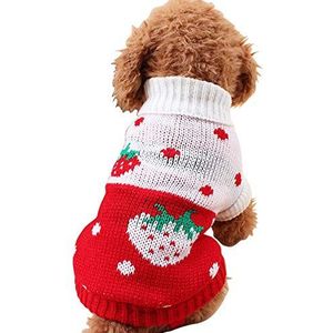 CHBORCHICEN Hond Truien Klassieke Gebreide Kleding Coltrui Winter Warme Puppy Kleding Leuke Aardbei En Hart Doggie Trui (Rood1, M)