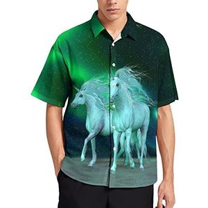 Northern Lights Unicorns heren T-shirt met korte mouwen casual button down zomer strand top met zak