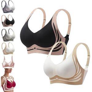 Draadloze Push-Up BH Anti-Slapping Lifting Volledige Dekking Naadloze Comfort voor Vrouwen(Black+beige,3X-Large)
