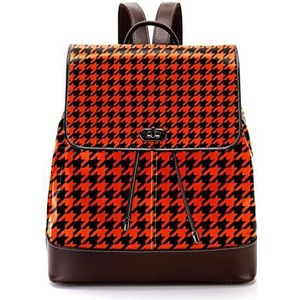 Gepersonaliseerde casual dagrugzak tas voor tiener oranje houndstooth schooltassen boekentassen, Meerkleurig, 27x12.3x32cm, Rugzak Rugzakken