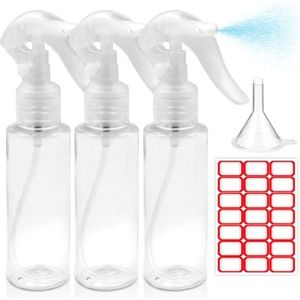 Criveple 3 stuks spuitfles, 100 ml, kleine spuitflessen, spuitfles, herbruikbare verstuiver, reisfles met trechteretiketten, navulbare spuitflessen voor reizen, reiniging en cosmetica