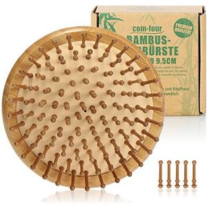 COM-FOUR® Premium bamboe haarborstel, ontwarrende haarborstel gemaakt van bamboehout, kleine ronde ontwarrende borstel tegen gematteerd haar, voor elk haartype (1 stuk - Tangle brush)