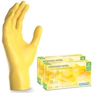 ARNOMED wegwerphandschoenen geel, wegwerphandschoenen M, nitril handschoenen met 200 stuks per doos, poedervrij, latexvrije rubber handschoenen, verkrijgbaar in S, M, L & XL
