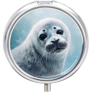 Harp Seal Schilderen Behang Pil Case Reizen Pil Container Mini Reizen Geneeskunde Tablet Vitamine Houder Organizer Geneeskunde Kabeljauw Leverolie Opslag