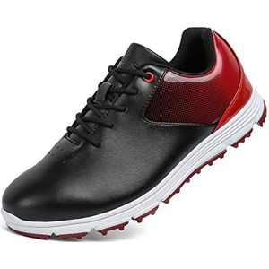 WooCaw Golfschoenen voor heren, professionele, waterdichte comfortabele spike-golfschoenen in grote maten, lichtgewicht, antislip outdoor wandelschoenen voor heren, Zwarte platte bodem, 44.5 EU