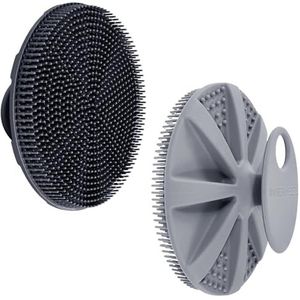 INNERNEED Food-grade zachte siliconen body scrubber doucheborstel handheld reinigende huidborstel, zacht exfoliërend en goed schuimen (zwart+grijs)