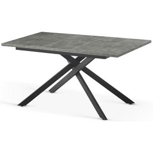 B&D home Eettafel YORRICK 11202-XS-BETO uittrekbaar 120-160 x 80 cm, 4-6 personen keukentafel met kruisframe, zwart, voor keuken, eetkamer, industrieel modern design, betonlook