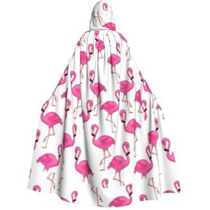 Womens Mens volledige lengte carnaval cape met capuchon cosplay kostuums mantel, 190 cm roze flamingo