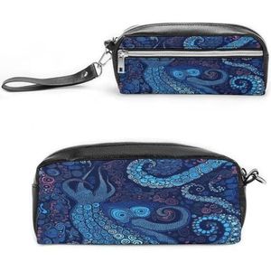 MNVTSKOP Blauwe Octopus Make-uptas Kleine Cosmetische Reistas Draagbare Briefpapier Organizer voor Vrouwen Leraar