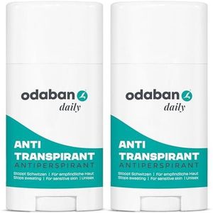 Odaban Anti-transpirant deodorant-stick tegen zweten voor mannen en vrouwen, 24 uur bescherming tegen zweet en geur, met verzorgende stoffen speciaal voor de gevoelige huid, set van 2 x 60 g