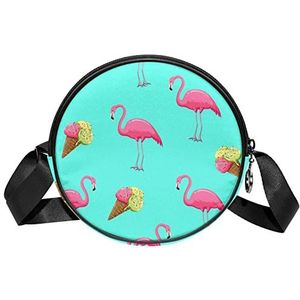 Tropische Flamingo Ijs Blauwe Kleur Crossbody Tas Messenger Bag Purse voor Vrouwen, Meerkleurig, 6.7x6.7x2.3 in, Sling Rugzakken