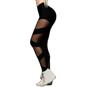LRWEY Sexy vrouwen dames tech mesh legging hoge taille out pocket yoga broek vrouwen buikcontrole workout legging, Zwart, XL