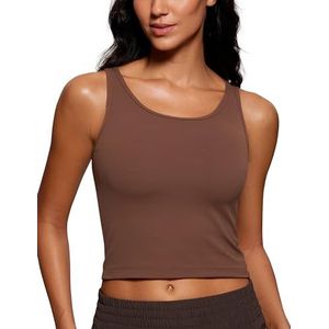 CRZ YOGA Dames Butterluxe Dubbel Gevoerde Workout Tanktops Scoop Hals Racerback Cropped Casual Mouwloos Shirt Koffie Bruin S