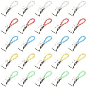 SYEYCW 25 stuks theedoek houder clips, kleurrijke metalen theedoek opknoping clip, thee keuken handdoek hangers haak, badhanddoeken kleding peg, theedoek opslag clips, voor keuken, badkamer, 5 kleuren