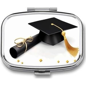 Pillendoos 2 compartimenten geneeskunde pillendoosje afstuderen gefeliciteerd bedrukte draagbare pillendoos reizen pillenorganisator voor zak portemonnee dagelijkse geneeskunde vitamine doos visolie