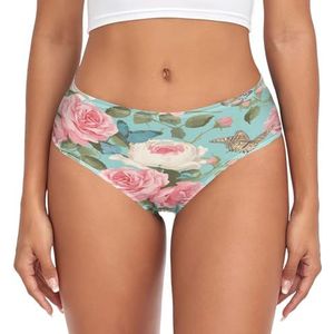 sawoinoa Roze bloem insect vlinder onderbroek dames medium taille slip vrouwen comfortabel elastisch sexy ondergoed bikini broekje, Mode Pop, XL