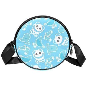 Messenger Bag Panda Blauwe Crossbody Tas voor Dames Rond, Meerkleurig, 6.7x6.7x2.3 in, Sling Rugzakken