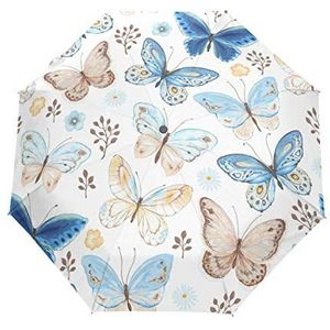 Jeansame Elegante Vlinder Bloemen Bloem Blauw Wit Opvouwbare Compacte Paraplu Automatische Regen Paraplu's voor Vrouwen Mannen Kid Jongen Meisje