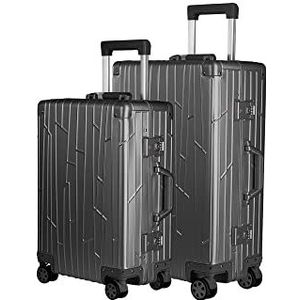 GUNDEL Aluminium Koffer Set Bundel (Space grijs) Cabine-Trolley 55x40x20 cm 32L + Check-in 66x43x23 cm 47L - Carry on en Checked Luggage combo - 4x360° Wielen 2X TSA combinatieslot