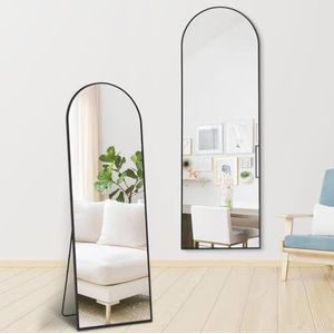 SensaHome Passpiegel - Minimalistische Design Wandspiegel - Staande Spiegel met Metalen Rand - Zwart - Modern - Kleedkamer Spiegel/Badkamerspiegel - 160x60x4 CM