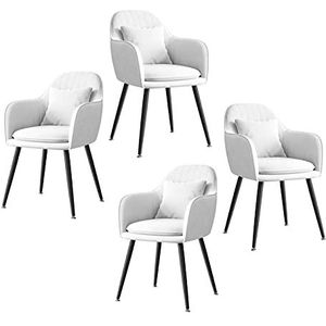 GEIRONV Zwarte metalen poten dining stoel Set van 4, met kussen fluwelen keukenstoel for woonkamer slaapkamer appartement lounge stoel Eetstoelen (Color : White)