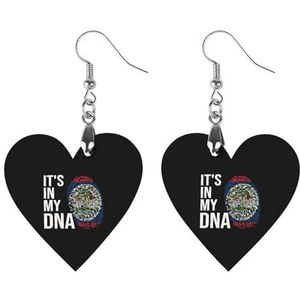 It's In My DNA Belize Vlag Leuke Hartvormige Hanger Oorbellen Voor Vrouwen Lichtgewicht Houten Oorbellen Mode-sieraden Geschenken