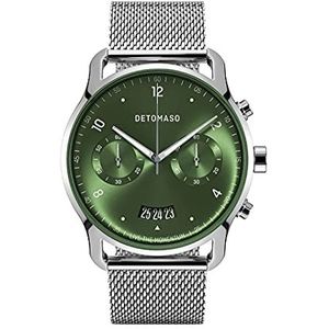 DeTomaso Sorpasso Chronograaf Limited Edition Silver Green Herenhorloge, analoog, kwarts, mesh, Milanees zilver, groen, armband