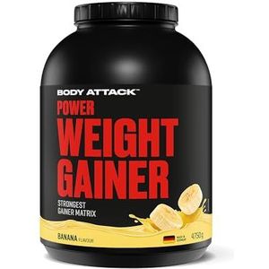 Body Attack Power Weight Gainer, Banaan, 4,75 kg, 100% massabouw, koolhydraat eiwitpoeder om spieren op te bouwen met Wei-eiwit, ideaal voor hardgainers.
