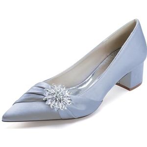 KYEGLO Dames Bruidsschoenen Met Spitse Neus Van Satijn, Gesloten Neus, Instapmodel Met Korte Hakken En Strass-Steentjes, Comfortabele Schoenen Voor Wandelen En Dagelijks Gebruik,Zilver,36