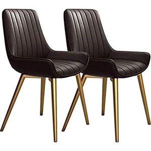 GEIRONV Moderne keuken eetkamerstoelen set van 2, for woonkamer bureau cafe stoelen gouden metalen poten kunstleer zachte zitting Eetstoelen (Color : Brown, Size : 39x45x85.5cm)