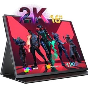 16"" 2K draagbare monitor 2560 * 1600 16:10 100% s 500Cd/m² 120Hz Gaming-scherm Geschikt for PS5 Switch Laptop Mac-telefoon(UK Plug)