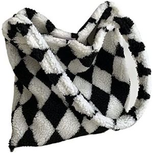 DieffematicHZB make-up tas Women Checkerboard Print Shoulder Bag Female Large Capacity Tote Bags Winter Soft Cosmetic Bag