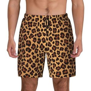 JBYJBX Luipaard patroon print heren Bwim Trunks Beach Shorts met compressie voering, anti-schaf, sneldrogend, Zwart, XXL