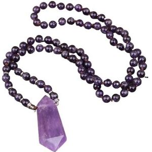Natural Purple Quartz Point Pendant Yoga Necklace 108 Mala Beads Amethysts Quartz Necklace Women Healing Spiritual Gift (Color : 80cm)