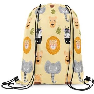 222 Gym Sack Zoo Animal Leuke Leeuw Olifant Cartoon Dier Geel Trekkoord Zakken Geschikt Zwemmen Tas Opslag Trekkoord Gymtas Voor Vakantie Reizen Winkelen 36x42cm