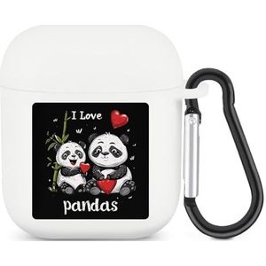 I Love Pandas Leuke Case voor AirPods 2&1 Schokbestendige Beschermende Hoofdtelefoon Gevallen Cover Met Sleutelhanger voor Mannen Vrouwen