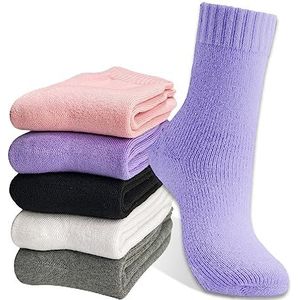 Hocerlu 5 paar thermosokken voor dames van dikke wol, warm, comfortabel en ademend voor de winter, eenheidsmaat 35-42, paars/roze/grijs/wit/zwart, 35-42