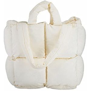 Vrouwen Gewatteerde Schoudertas Luxe Check Tote Bag Zachte Kussen Handtas Gewatteerde Gezwollen Hoge Capaciteit Onderarm, Za-wit (Basic Edition), Large