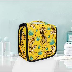 Hangende opvouwbare toilettas gele tijgers kunst make-up reizen organizer tassen tas voor vrouwen meisjes badkamer