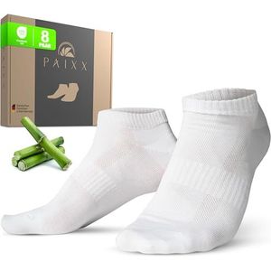PAIXX Premium bamboe sneakersokken, 8 stuks, 43-46 en 39-42, voor heren en dames, ademend, antibacteriële enkelsokken tegen zweetvoeten, pluisvrije anti-geur, bamboesokken, wit, 8 paar, 39-42 EU