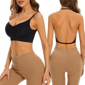 MeeQee Beha's voor vrouwen push-up draadvrij gewatteerde bh's verstelbare spaghettiband backless bh's naadloze sportbeha veelzijdige manieren van dragen, Zwart, S