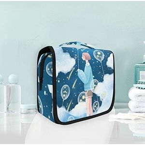Hangende opvouwbare toilettas blauw maan wit schoonheid make-up reizen organizer tassen tas voor vrouwen meisjes badkamer