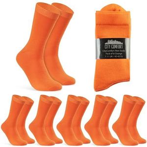 CityComfort Lange herensokken, 6 of 12 stuks, zacht en ademend, Oranje - verpakking van 6, 40-45